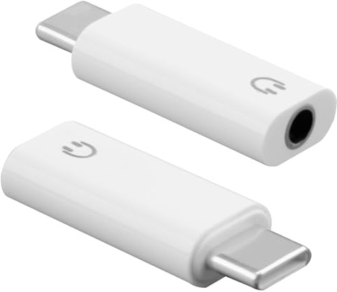 Lot de 2 Adaptateur USB C vers Casque Audio 3,5 mm, Adaptateur DAC USB C Jack Qualité Sonore Hi-FI Adaptateur USB de Type C vers Prise Casque 3,5 mm Compatible avec iPhone Galaxy Huawei Pad Blanc