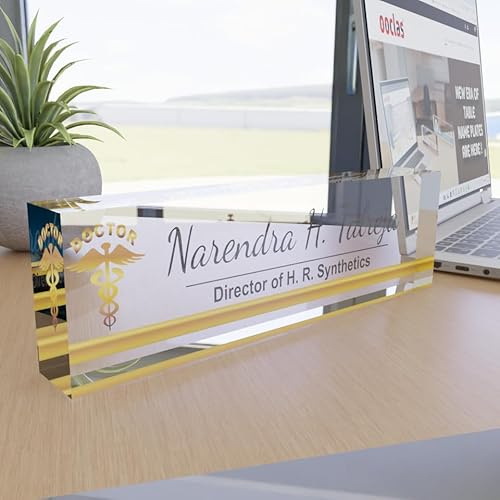 OOCLAS Plaque nominative personnalisée en acrylique pour médecins – Plaque nominative personnalisée avec logo du médecin – Plaque de table de bureau – Plaque professionnelle de qualité supérieure