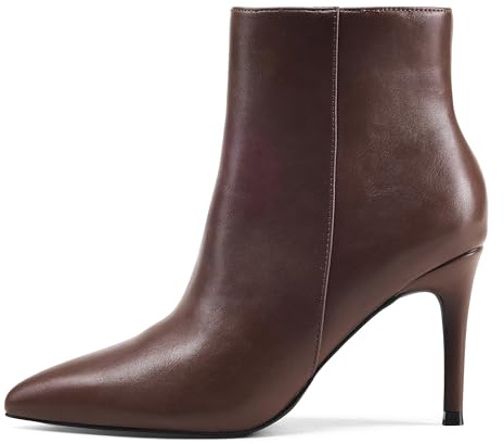 Zhabtuc Stivaletti con tacco 8 cm donna autunno-inverno – Punta chiusa stile stiletto per lavoro, festa, viaggio, marrone, 42 EU