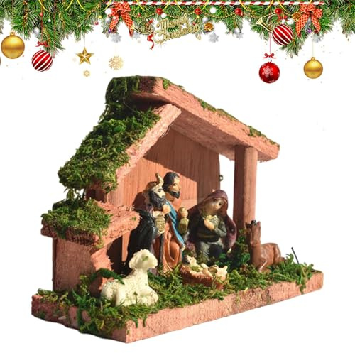 Julkrubba scen, krubba Jesus helig familj heminredning | julfigurer krubba scen födelse | för kristen inomhus öppen spis vardagsrum kontor lägenhet bondgård påskfest