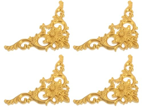 SHINEOFI 4 Piezas Moldura para Techo Estilo Europeo Diseño de Escayola Clásica, Adhesiva y Resistente al Desvanecimiento, Color Dorado, Tamaño 33x14x2 Cm para Embellecimiento de Comedores y