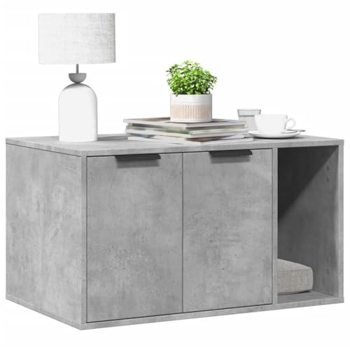 Mokuyary Meuble de Bac à Litière pour Chat Gris béton Salon B