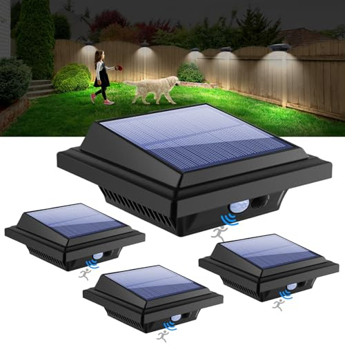 KEENZO LED-takrännlampa, solcellslampa, för utomhusbruk, med 25 st. LED-lysdioder, 2 W, PIR-sensor, kallt vitt ljus, set med 4 st., svart