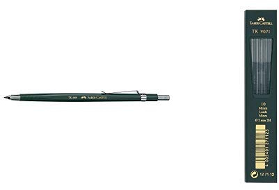 Faber-Castell 134600 - Fallminenstift TK 4600, Minenstärke: 2 mm, inklusive Minenspitzer, Schaftfarbe: grün & Faber-Castell 127112 - 10 Fallminen TK 9071, Minenstärke: 2,0 mm, Härtegrad: 2H