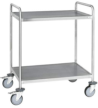 Lagerino Tischwagen Edelstahl vollständig verschweißt, 2 Böden C3, 18/8, 2 Ebenen, 650x440x1010 mm, 200 kg Tragfähigkeit, Rostfrei