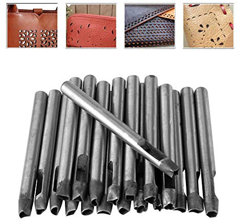 Set di 20 Punzoni Cavi per Cuoio e Metallo, Acciaio al Carbonio, 10 cm, Kit Perforazione Pelle con Motivi Floreali 6 mm
