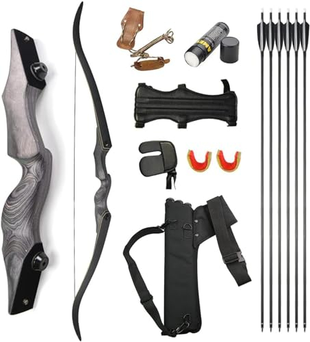 MILAEM 60 Bogenschießen Traditionelle Takedown Recurve Bögen und Pfeil Set Holz Riser 30-60lbs Langbogen mit Pfeil Köcher Outdoor Jagd Erwachsene Bogen Rechtshänder Bogensport (Grau, 35lbs)