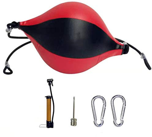 Boxing Speed Ball, Doppelendball Boxen, Leder PU Doppel-Ende Boxing Speedball, MMA Punching-Ball inkl elastischen Spanngurten für Training Gym Übung Agilität mit Pumpe und Haken,Red a