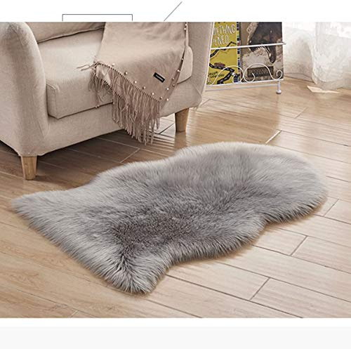 XUDAKJ Faux Lammfell Schaffell Teppich,Flauschig Weiche Nachahmung Wolle Teppich Longhair Nachahmung Wolle Bettvorleger Sofa Matte (L grau, 90 x 60 cm)