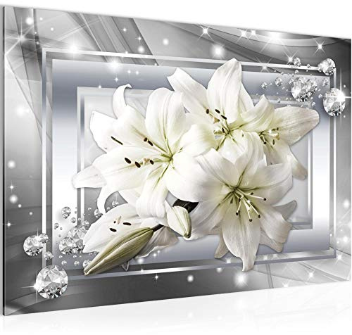 Runa Art Bild Blumen Lilien Modern Wandbilder Wohnzimmer 1 Teilig - Made In Germany - Abstrakt Grau Beige Flur 021715c