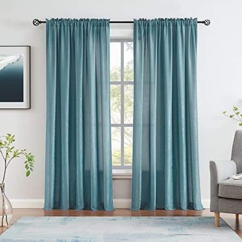 Melodieux Tende semi-velate vellutate color foglia di tè, lunghezza 248 cm, per camera da letto, soggiorno, in cotone naturale, con tasca per asta, tende velate, 132 x 248 cm (2 pannelli)