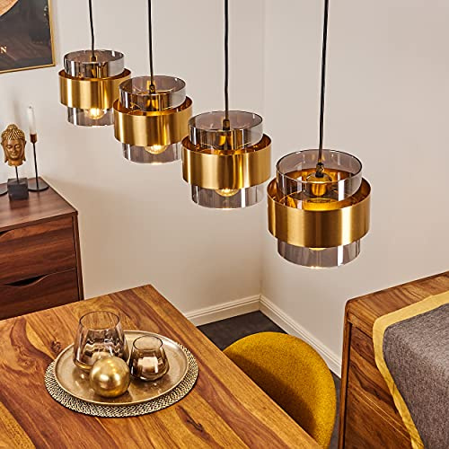 Pendelleuchte Traak, 4-flammige Deckenlampe aus Metall in Schwarz/Messing mit Rauchglasschirmen, moderne Pendelleuchte, 4 x E27, Höhe max. 116 cm, ohne Leuchtmittel