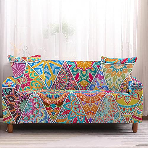 LNXSESN Sofabezug Buntes Boho Sofa überzug Stretch Elasthan Sofaüberwurf Abnehmbare Waschbar Couch überzug Anti Rutsch Sofaschoner Moderne Sofa Cover Universal Couch überwurf 3 Sitzer