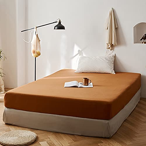 Lanqinglv Spannbettlaken Bettlaken 200x200 cm bis 25-30 cm Steghöhe Boxspringbett Topper 110g/m² Mikrofaser Weiche Jersey Boxspringbett Spannbetttuch Leintuch,Karamell Braun