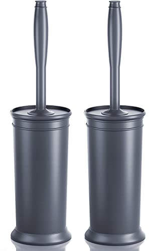 Toilet Brush and Holder 2 Pack, Toilet Bowl Brush with Extra Long Handle, Toilet Scrubber and Covered Holder, Toilet Brushes for Bathroom-Space Saving, Covered Brush, Durable, Deep Cleaning(Grey)