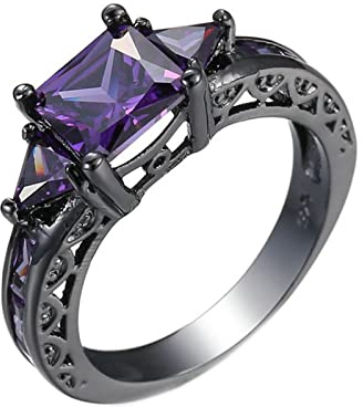 Lieson Eheringe Für Frauen, Vergoldeter Ring mit Stein Jahrgang Freundschaftsringe Frauen Quadrat Lila Zirkonia Ring Größe 65 (20.7)