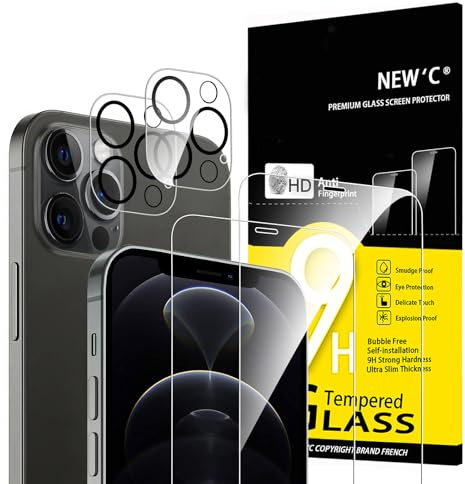 NEW'C für iPhone 12 Pro Max für Panzerglas (2 Stück) und Kamera Panzer Schutz Glas für Kameraschutz (2 Stück) - Kratzfest - Keine Luftblasen - extrem widerstandsfähig - 9H-Härteglas