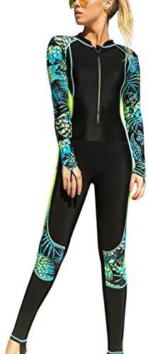 Maeau - Maillot de bain Surfing Sports femme Costume de Natation Résistant au Chlore et au Sel pour la Plage d'été Combinaison Long Zip Front à Manches Longs Jaune XL
