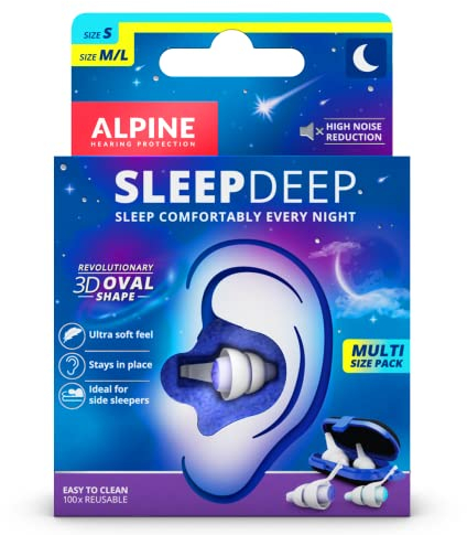 Alpine SleepDeep Tapones de Oídos para Dormir - S + M/L (2 Pares) - Tapones Antiruido 3D con Gel Supresor de Ruido - Filtros Suaves para Dormir de Lado - Reducen Ronquidos y Ruidos