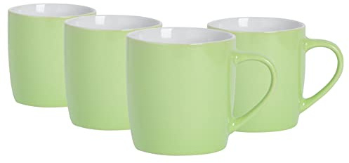 Argon Tableware Coloured Coffee Mugs - Green - 350ml - Pack of 4 - Gloss Stoneware Latte Cappuccino Cups Hot Chocolate Cups Colourful Mug Set with Handle