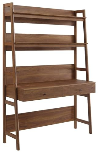 Modway Bixby Home Office Desk with Bookshelf in Walnut