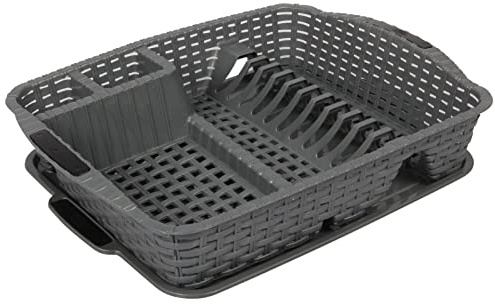 Violet Escurreplatos de Plástico, Escurridor de Platos Imitación Rattan (Gris)