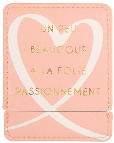 DRAEGER PARIS 1886 - Miroir de Poche Carré Un Peu Beaucoup À La Folie Passionnément - Étui Rose Anti-Rayures - Idéal Voyage & Maison - Cadeau Amoureuse, Amitié, Famille - 8x8.5cm - Design Élegant