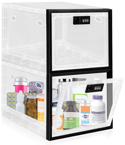 Gemaxvoled Lockable Medicine Box, 12.6L BPA-Free Lockable Storage Box for Child Safety, Clear Organizer for Fridge Food/Snacks/Phone Jail/Home/Office Safety