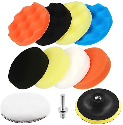 Swpeet 11Pcs Car Foam Drill Polishing Pad Kit, 5 colori 6 pollici Sponge Buffing Pads, Pads Buffer di lana, Aspirazione con adattatore M14 per la lucidatura dell'auto