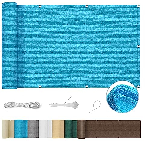 Balkonverkleidung 90 x 1000 cm UV- und Wetterbeständig Balkonumrandung mit Ösen Nylon Kabelbinder und Kordel für Balkongeländer Garten, Himmelblau