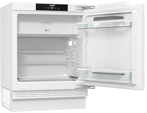 Gorenje RBIU609EA1 Einbau-Tischkühlschrank m. Gefrierfach/88er Nische/Festtürscharnier/EEK: E/121 Liter/Festtürtechnik/SuperCool/Temperaturanzeige/Türanschlag wechselbar/HxBxT:81,8x59,5x54,5cm/Weiß