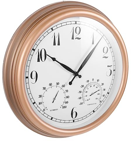 OSALADI Vintage Wanduhr Mit Hygrometer Und Thermometer Für Garten Und Außenbereich Arabische Ziffern Dekorative Wanddeko Für Drinnen Und Draußen Batteriebetrieben