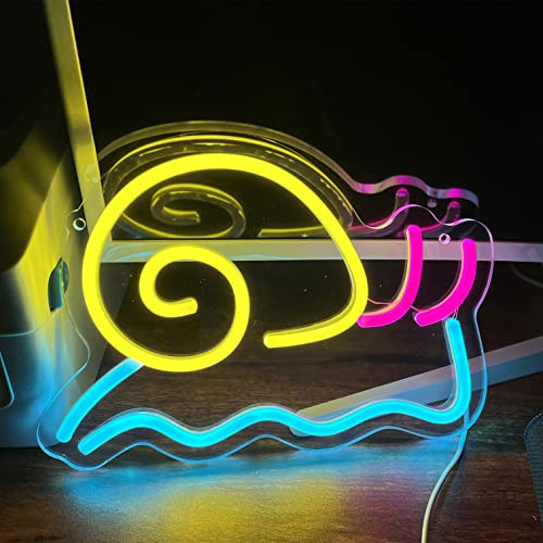LZXSXZ Neon Schild, Schnecken LED Neonlicht, Gelb + Lila + Blau LED Lichtzeichen Neon Neon Schild Nachtlichter, Acryl USB Neon Sign Leuchtschrift für Wand Game Room Bar Party Deko - 28×20CM