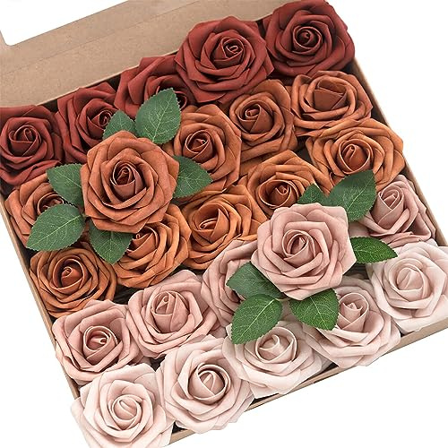 EIOLWJIEO 25 Pezzi di Rose finte di Lunga Durata Eleganti per Un'Ampia Applicazione di Rose Artificiali in PE di Fiori Artificiali, Arancio sfumato