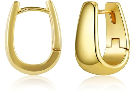 ALEXCRAFT 14K Gold Ohrringe Breite Dicke Klobige Creolen Schmuck für Damen | Mode Geometrie Silber 925 Ohrringe Chunky Dick Leicht Groß Breit Klobig Creolen Kleine Huggie Oval Creolen für Damen Frauen