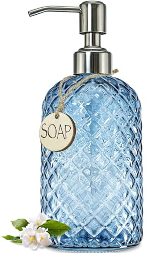 JASAI 18Oz Gem Patterned Glass Soap Dispenser for Kitchen and Bathroom