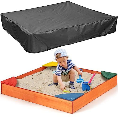 FXKJ Sandkasten Abdeckung, Wasserdicht Sandkastenabdeckung mit Kordelzug 125×125cm / 155×155cm / 185×185cm / 200×200cm Staubdichte Sandkasten Abdeckplane,200×200cm,Black