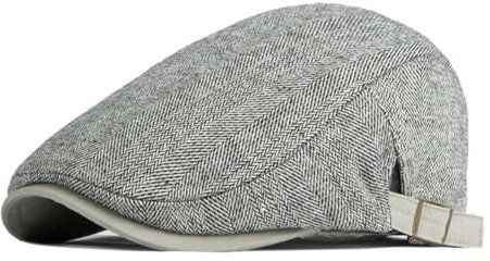 WOYUANSHA Barett Baskenmützen Für Herren Retro-Kappe Für Herren Fischgrätmuster Entenschnabel-Mütze Flache Schirmmütze Baskenmütze Damen Maler-Fahrermütze Verstellbar 55 Bis 60 cm Hellgrau
