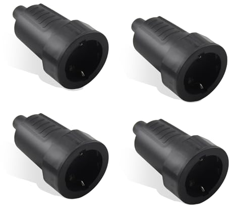 RYAN Schuko Kupplung 4 Stück Kupplung 230v 16A Winkelstecker mit Knickschutz für Haushaltsgeräten Beleuchtungslampen Kleingeräten Steckdosen Schwarz