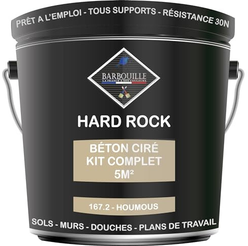 Béton Ciré Kit 5m² finit - HARD ROCK - 2 couches de 5m² - Prêt à l'Emploi - Imperméable - Adhérence sur Tout Support - Intérieur et Extérieur - Instructions incluses - 167-3 - HUMMOUS - BARBOUILLE