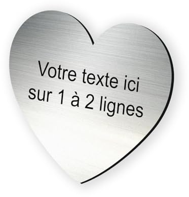 Plaque gravée personnalisée autocollante pour nom et numéro de boîte aux lettres en forme de coeur design - alu brossé - format 5,8x5 cm