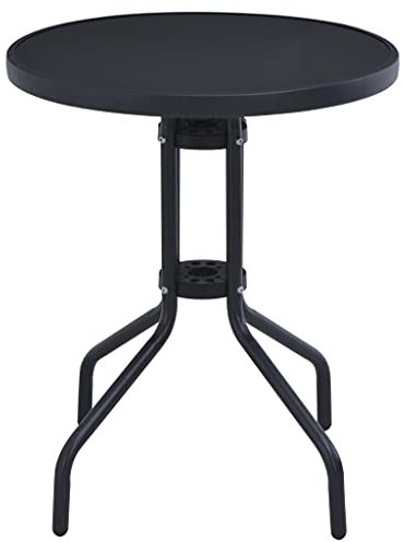 HETFTJN Biergartengarnitur Gartentische Balkontisch Klein Camping Tisch Klein - Gartentisch Schwarz 80 cm Stahl und Glas für Aufenthaltsraum Terrasse Innenhof Speisesaal