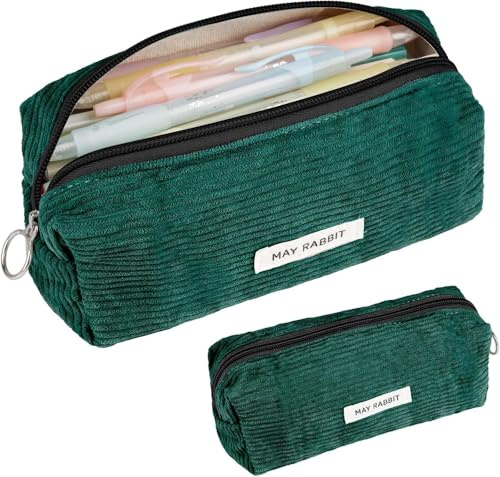 UICerland Federmäppchen Mädchen - Teenager Etui Schule,Schlamppermäppchen Cord,Studium Stifte Mäppchen Aesthetic,Portable Federtasche Erwachsene,Pencil Case Aesthetic (Dunkelgrün)
