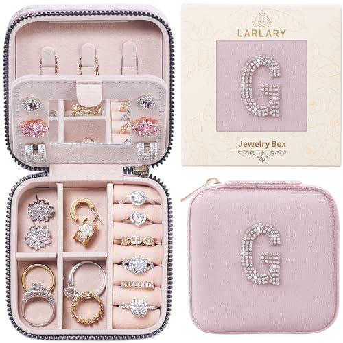 Larlary Portagioie da viaggio per anelli, orecchini, collane e bracciali con lettere - Rosa (G)
