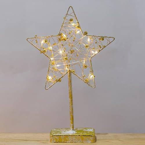 JINGTOPS Weihnachtsdeko Metall Stern Beleuchtet, Weihnachtsdeko Innen Beleuchtet, Deko Fensterbank Tischlampe Batterie, Led Stern Engel Elch Stehend, Rentiere Weihnachten Deko Warmweiß