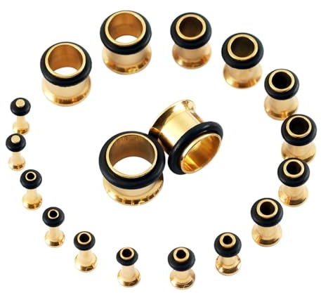 Homxi 18 PCS 1.6mm-10mm Tunnel,Set Edelstahl Tunnel 00G Plug Ohrringe Rund Hohl Plugs Set Ohr Schwarz