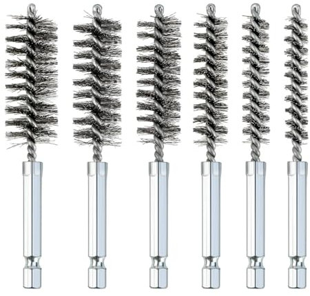 6 Stück Drahtbürsten für Bohrmaschinen, verschiedene Größen Zylinder-Drahtbürsten mit Sechskantstange, Edelstahl-Lochbürsten, ideal zum Polieren, Schleifen, Entrosten und Entgraten.