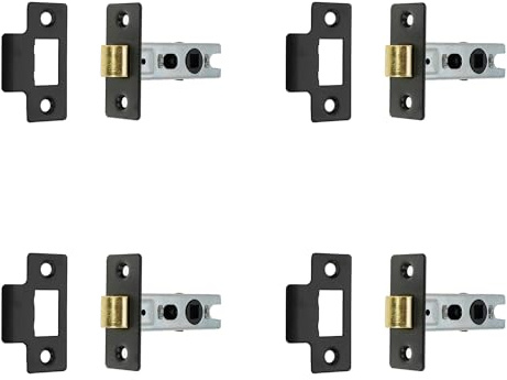 Set of 4 Matt Black 2.5” (63mm) Tubular Mortice Door Latch - Internal External Door Latch Catch for Kitchen, Bedroom and Bathroom Doors