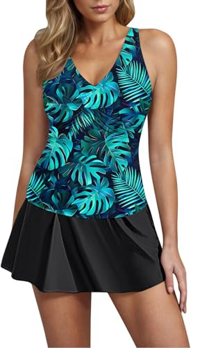 LUCKME Swimming Costume Women Tummy Control One Piece Swimsuit Swim Dresses Ruched Swim Skirt Vacation Outfits Swimwear Beach Bathing Suit Swimming Costume Swimdress Older Ladies UK Clearance