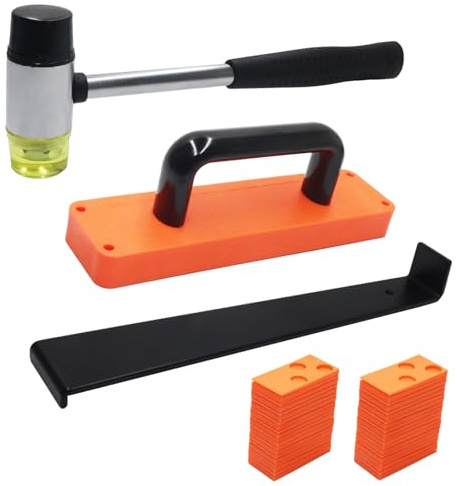 Laminate/Vinyl Flooring Tools, WHLLING 43PC Laminate Wood Flooring Installation Kit- 40Pcs Floor Spacers, Heavy Duty Pull Bar and Rubber Mallet, Upgraded Tapping Block for Vinyl Plank Flooring